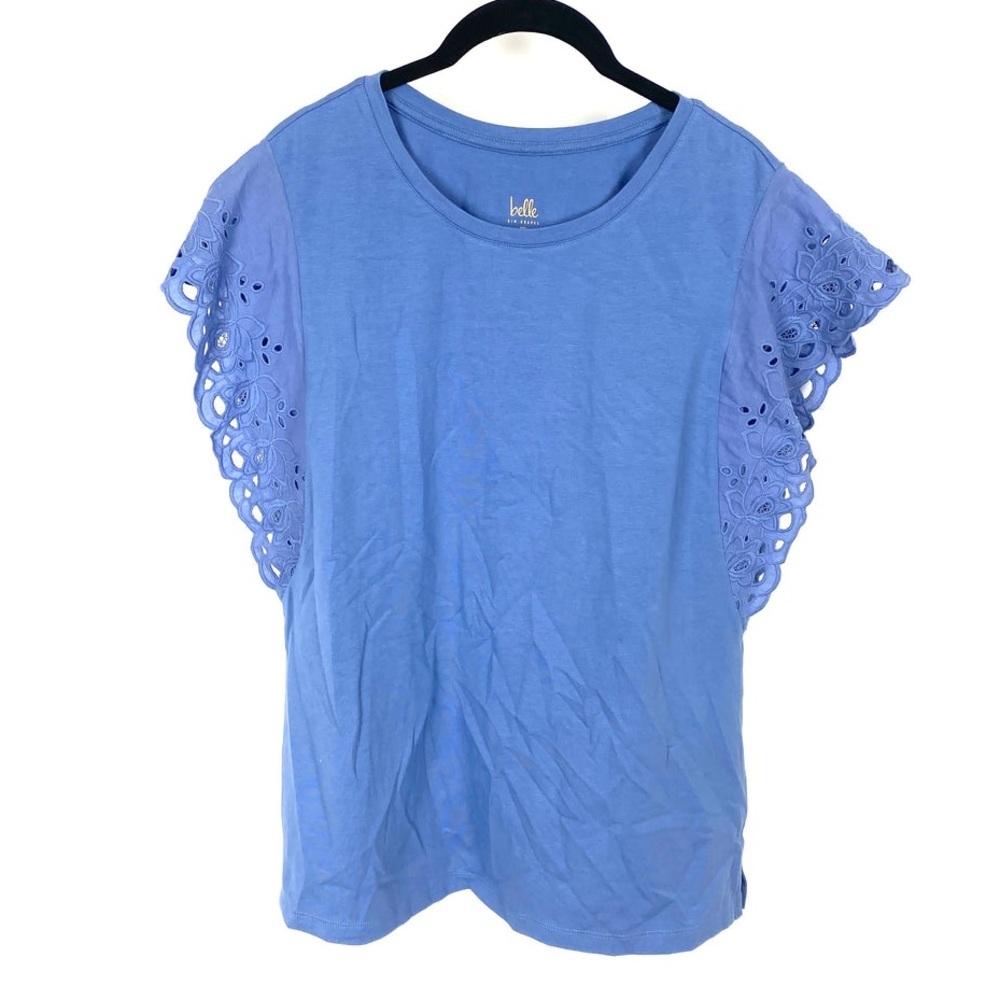 BELLE BY KIM GRAVEL LACED FLORAL WING SLEEVE TOP -XL